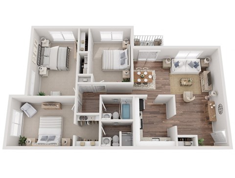 Floor plan for 3 beds, 2 baths, 1220 sqft